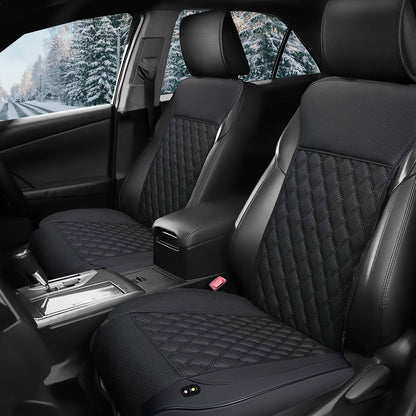2 Pack Big Hippo Faux Leather Car Seat Cushions - Full Back Support, Universal Fit, Non-Woven Fabric, Comfortable Winter Travel Seat Covers - Black