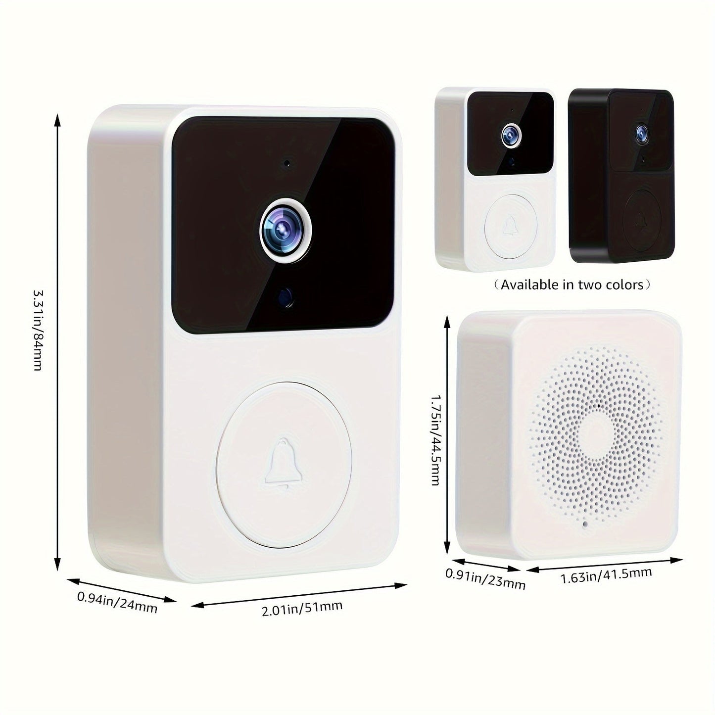 Wireless Doorbell Camera – HD Night Vision, WiFi Rechargeable Security Doorbell with Two-Way Calls, Photo, Recording, APP Control, Voice Change ( White )