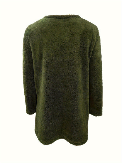 Women's Cozy Fleece Pullover Sweatshirt with Pockets – Long Sleeve Crew Neck for Fall & Winter