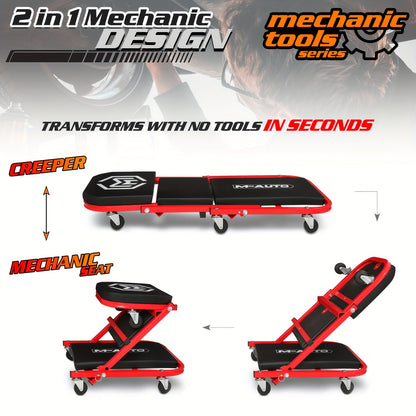 36-Inch 2-in-1 Rolling Folding Mechanic Creeper - Heavy-Duty with Casters, 330 lbs Weight Capacity