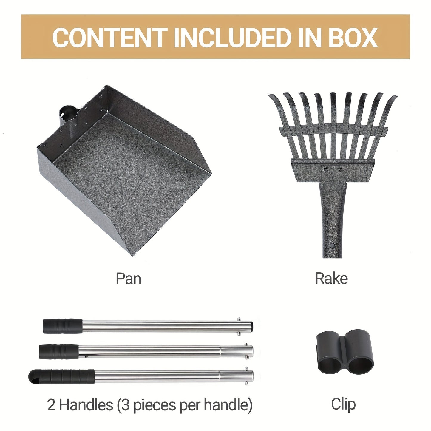 Stainless Steel Dog Pooper Scooper Set, Rust-Proof Tray & Rake, Adjustable Handles, Easy Clean Pet Waste Scoop for All Breeds