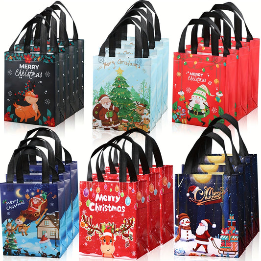18 Pack Christmas Gift Bags with Handles – Reusable Woven Tote Bags, Waterproof & Foldable, Perfect for Holiday Party Supplies & Decorations
