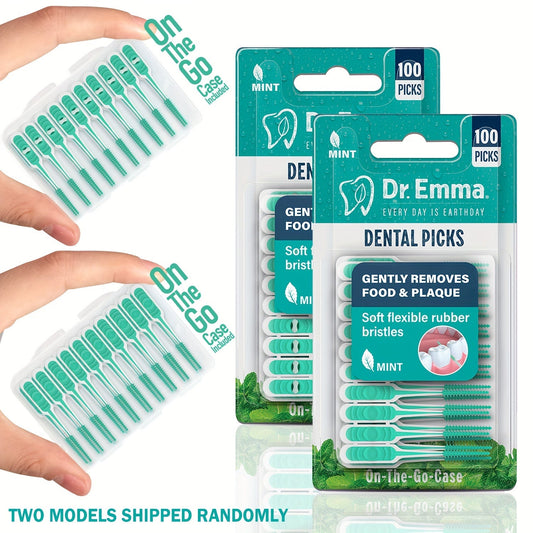 100pcs Soft Rubberized Dental Picks - Mint Floss Interdental Brush Cleaners for Oral Health and Stain Removal, Travel-Friendly