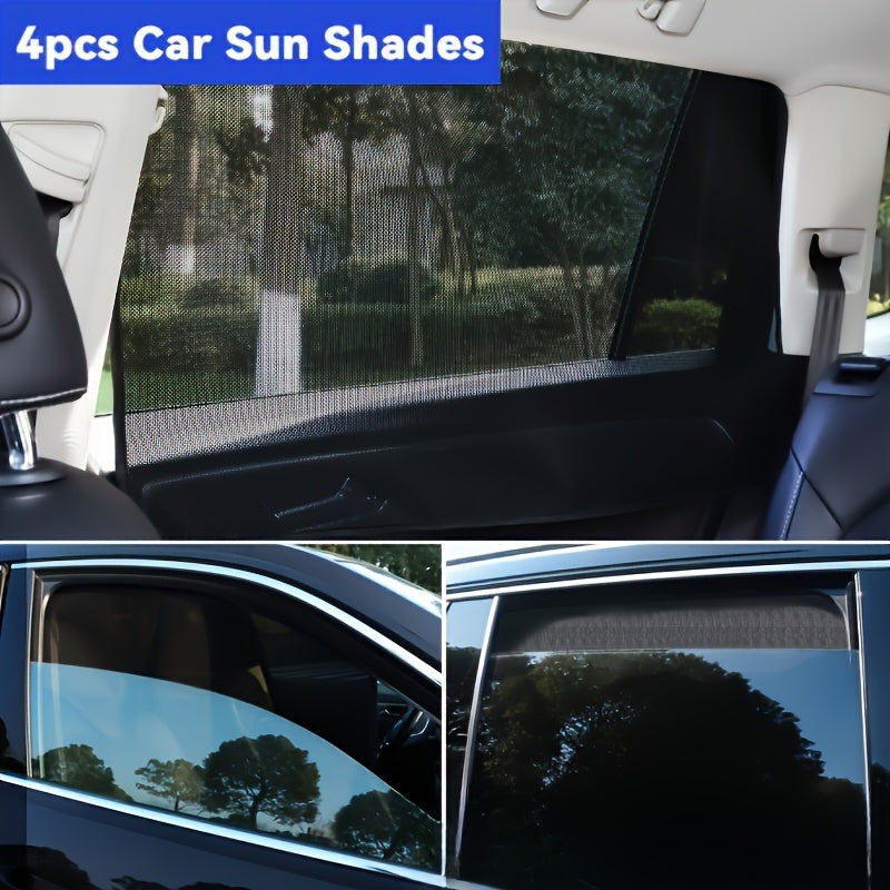 4-Pack Magnetic Car Window Sunshades - UV Protection and Privacy Mesh Covers, Durable Polyester Knit Fabric, Easy Installation for Vehicle Interior