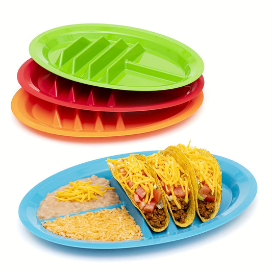 Fiesta Taco Serving Plates Set – 1pc/4pcs with Stand Holder for Soft and Hard Shell Tacos, Microwave Safe Plastic, Ideal for Taco Nights and Bars