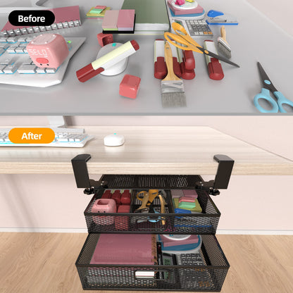 Slide-Out Under Desk Drawer Organizer – Extra Large Metal Storage Container for Home and Office