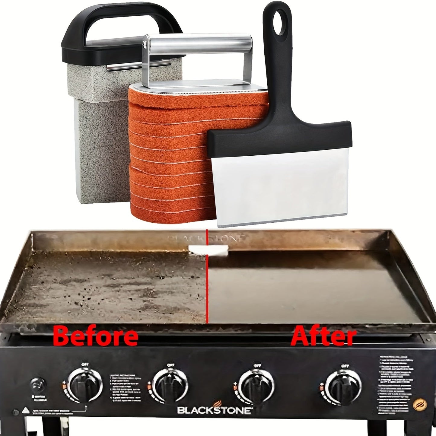 Griddle Cleaning Kit for Blackstone – 15 Piece Heavy Duty Grill Cleaner Set with Grill Stone, Scraper, and Stainless Steel Brush, Easy to Use Flat Top Cleaning Kit