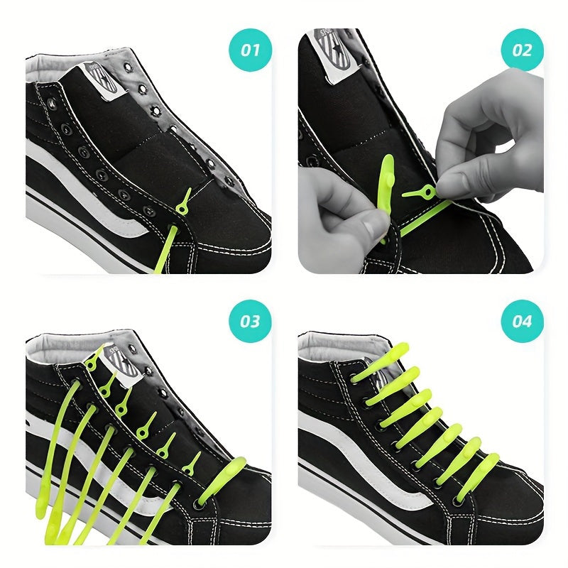 24pcs No-Tie Silicone Shoelaces – Colorful Elastic Laces for Sneakers