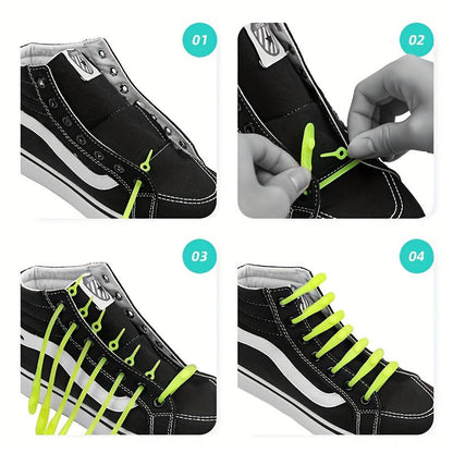 24pcs No-Tie Silicone Shoelaces – Colorful Elastic Laces for Sneakers