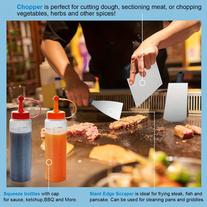 Enlarged Spatula Set for Griddles – Flat Top Grill Accessories Kit with Basting Cover and Scraper – Ideal for Outdoor Barbecue