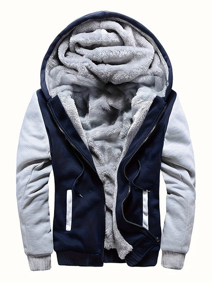 WarmthMax Fleece Hooded Jacket - Soft, Breathable, Water-Resistant Insulating Coat for Fall & Winter Outdoor Activities, Color Block Design