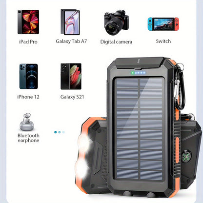 10,000mAh Portable Solar Power Bank – Dual USB Output with LED Light