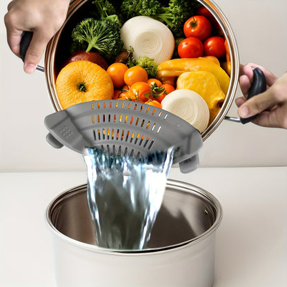 Adjustable Silicone Pot Strainer – 1pc Clip-On Strainer for Pots, Pans, and Bowls – Handheld Drainer for Noodles, Pasta, Veggies – Kitchen Food Strainer and Colander