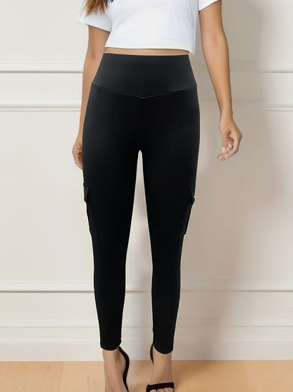 High-Waisted Butt Lifting Yoga Leggings - Women's Fall & Winter Activewear with Pockets, Moisture-Wicking, Four-Way Stretch, Breathable - Solid Color, Perfect for Fitness, Running, Outdoor Activities