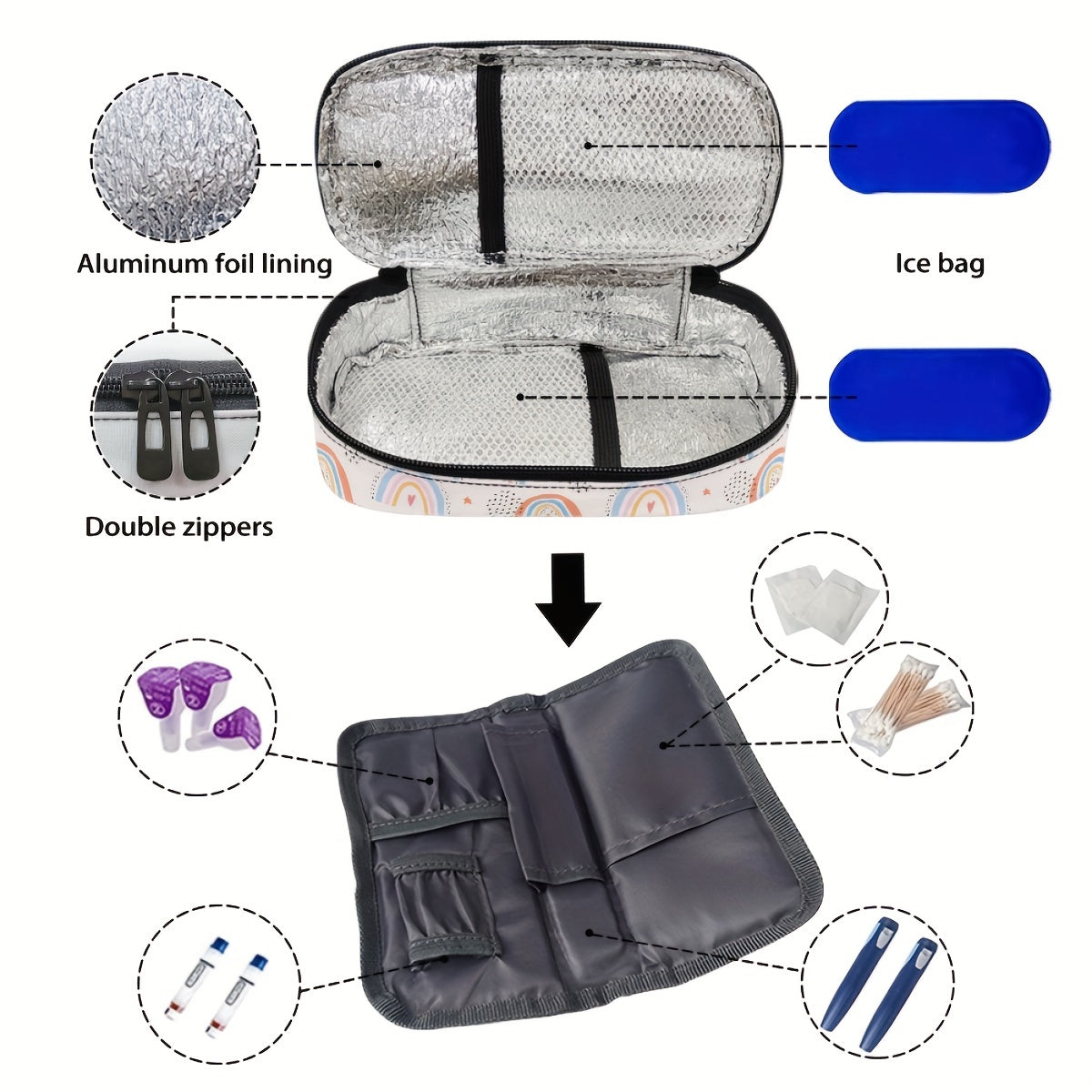 Rainbow Pattern Portable Insulin Insulated Storage Bag - Travel-Friendly Insulin Storage Box for Diabetic Patients