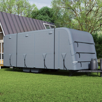 Heavy-Duty Travel Trailer RV Cover - Extra-Thick Waterproof & Anti-UV Top Panel, Reinforced Windproof Design, Breathable Camper Cover Fits Motorhomes