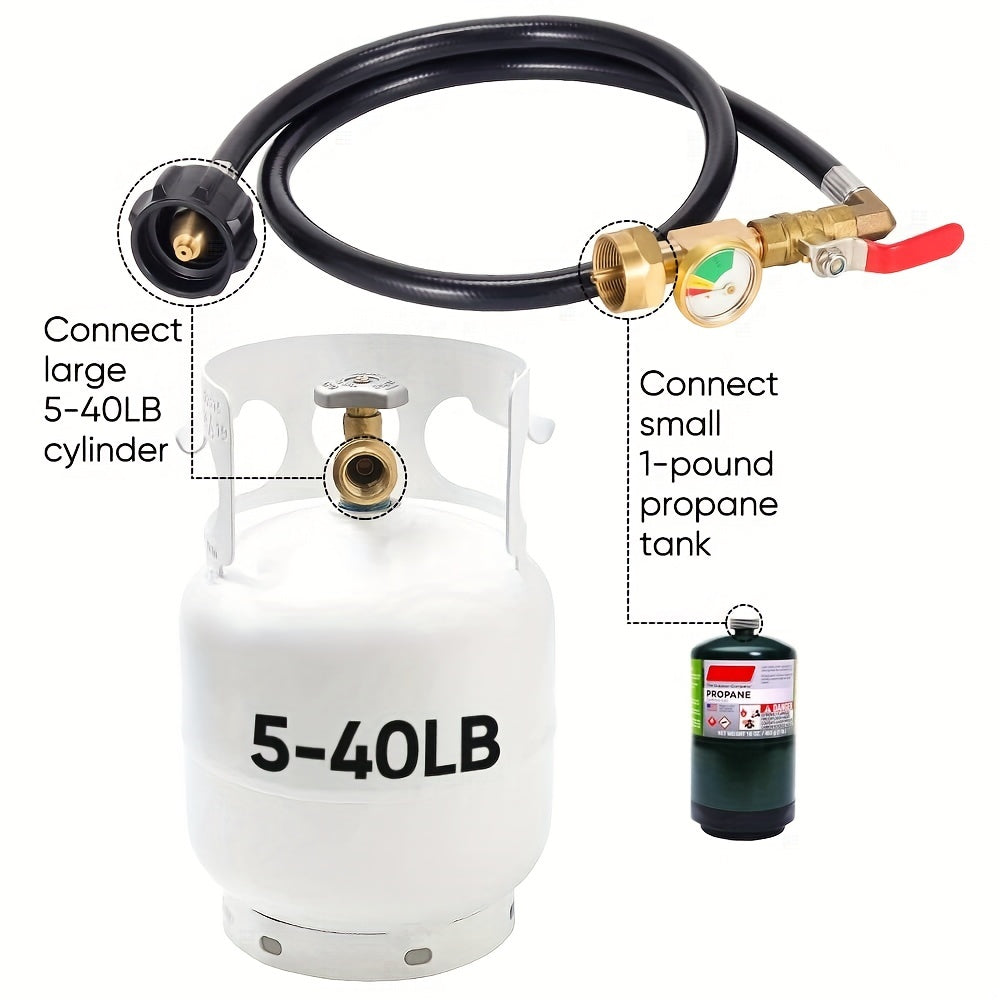 36" Propane Refill Adapter Hose with Pressure Gauge - High-Pressure Camping Grill Connection, 350PSI QCC/Type1 Inlet, 1LB Propane Tank Adapter | ON-Off Control Valve, Durable Construction for Safe Outdoor Cooking