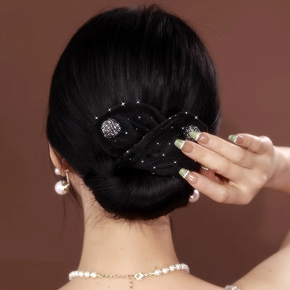 2pcs Sparkling Rhinestone Hair Curlers - Elegant Decorative Bun Makers and Flexible Clips for Women and Girls