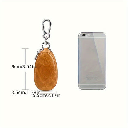 Vintage Smart Men's Leather Key Bag - Double Layer Multifunctional Key Holder with Folding Protector, Coin Purse and Business Card Slot, Genuine Leather, Durable and Stylish