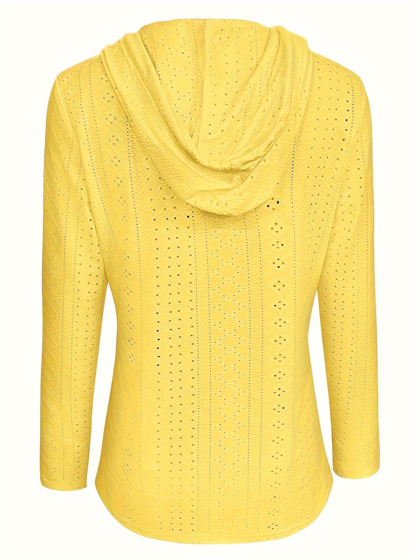 Solid Color Button Eyelet Hoodie – Casual Long Sleeve Drawstring Sweatshirt – Women's Clothing