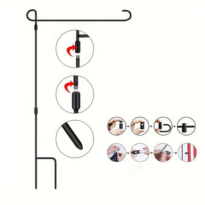 Garden Flag Holder Stand - Black Wrought Iron Yard Flag Pole, Holds Flags Up to 12.5" Wide, Coated with Tiger Clip and Rubber Stopper for Outdoor Decoration