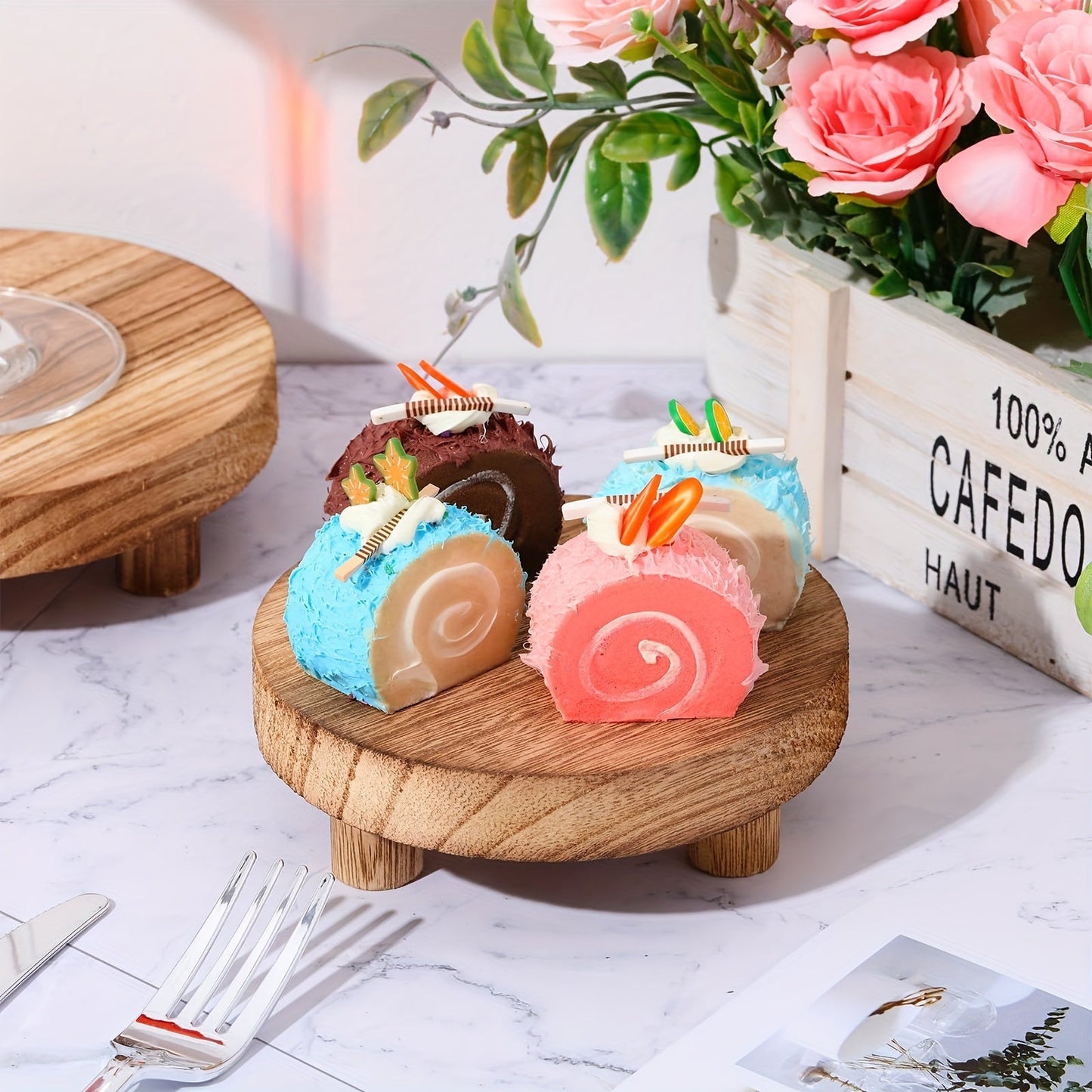 3PCS Wooden Display Risers – Cake Stands and Pedestal Stands for Christmas, Valentine's Day, New Year – Farmhouse Decor and Organizer for Home, Kitchen, Room