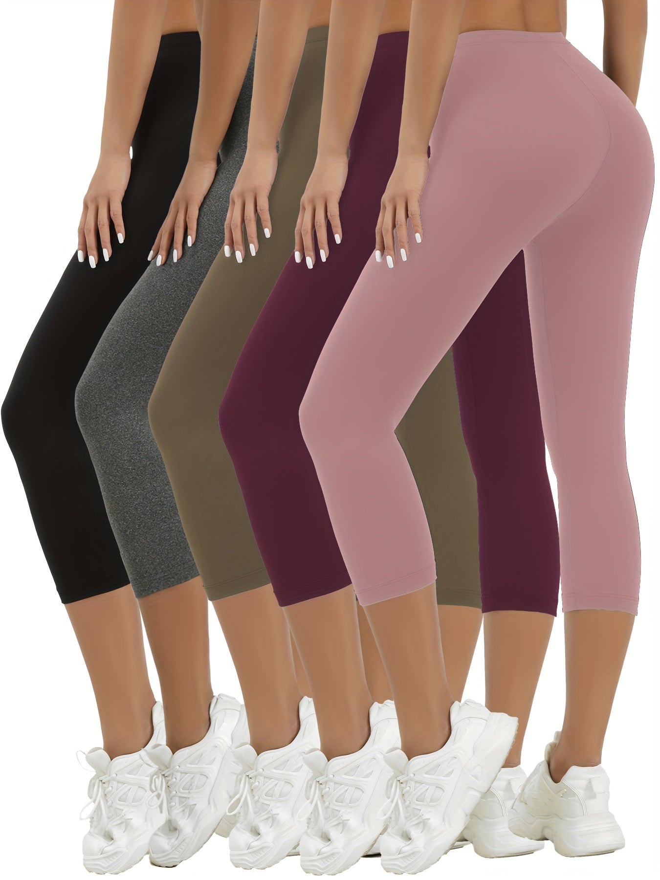 5 Pack Super Soft Capri Pants for Women: Non-See-Through Workout, Running, Yoga Athletic Leggings