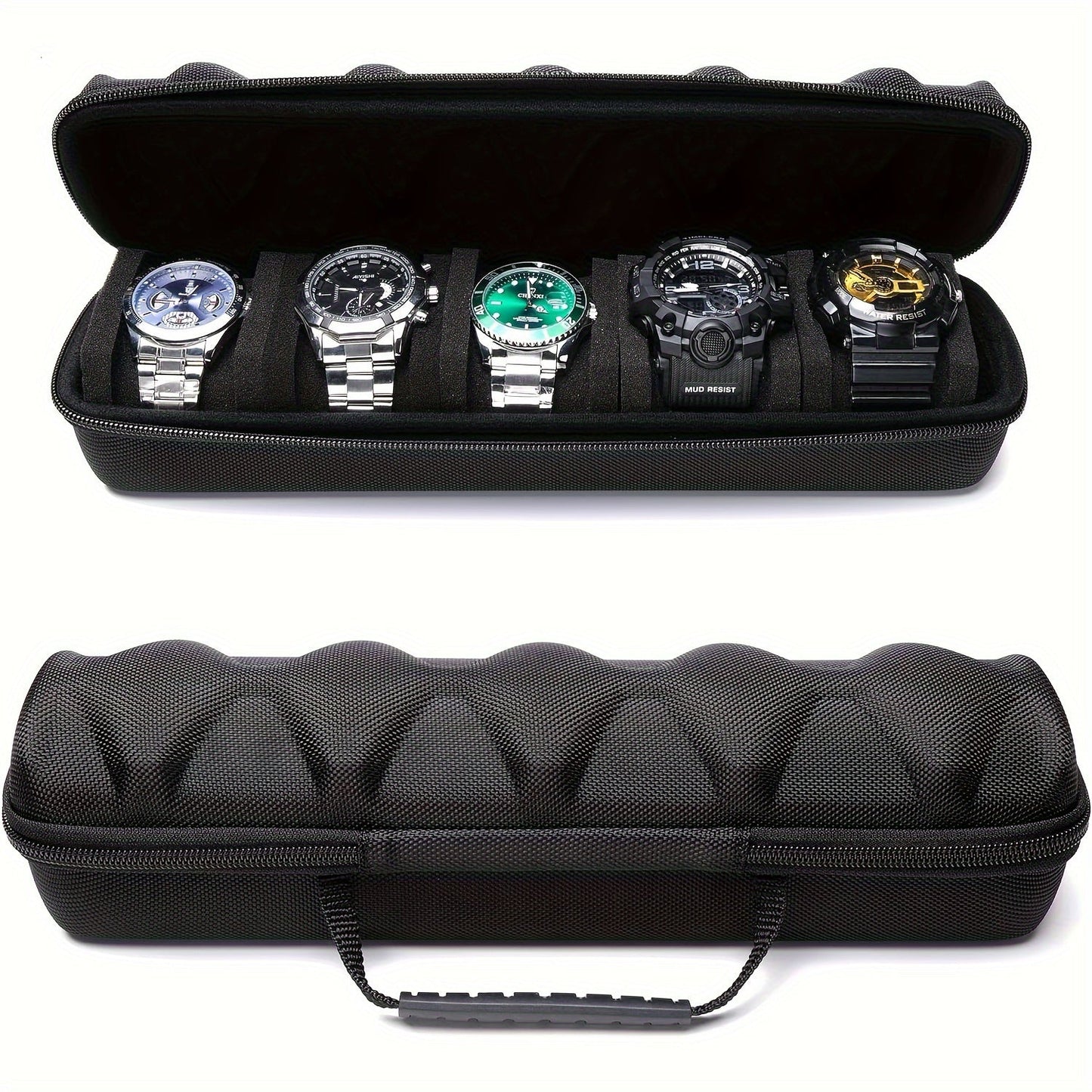 5 Slot Watch Travel Case - Hardshell Storage Organizer Box for Men and Women's Watches with Soft Foam Pillow and Handle