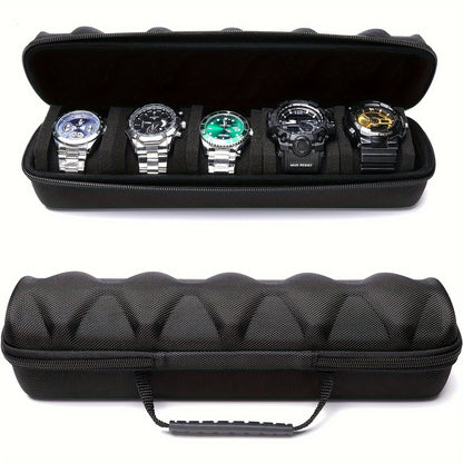 5 Slot Watch Travel Case - Hardshell Storage Organizer Box for Men and Women's Watches with Soft Foam Pillow and Handle