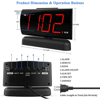 Big Digit Alarm Clock with Swivel Base – 2-Level Alarm Sound & Brightness, 12H Format, Outlet Powered Bedside Clock (B-Red)