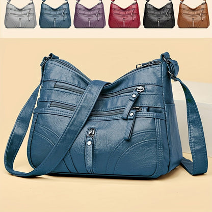 Women's Soft Faux Leather Crossbody Bag - Casual Style Shoulder Purse with Multi Pockets, Adjustable Strap, and Zipper Closure