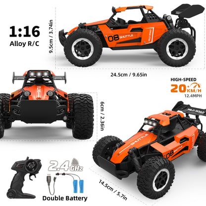2.4G Double Battery 1:16 Alloy RC Car – High-Speed Up to 20 Km/h, All-Terrain Off-Road Capability, Remote Control – Ideal Electric Toy Car for Halloween and Christmas Gifts