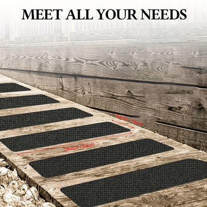 10 Pack 6"x24" Non-Slip Stair Treads – Heavy Duty Anti-Slip Grip Tape with 80 Grit Traction – Black Pre-Cut Stripes for Staircase, Skateboard, and Deck Safety
