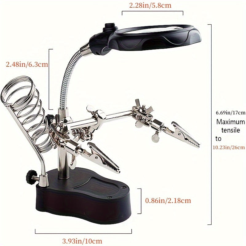Adjustable LED Magnifying Glass - Illuminated Inspection Tool with Light, Folding Design and Clip for Mobile Phone Repair, Hardware and Electronics