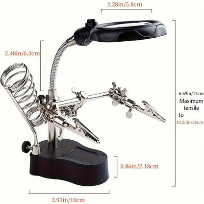 Adjustable LED Magnifying Glass - Illuminated Inspection Tool with Light, Folding Design and Clip for Mobile Phone Repair, Hardware and Electronics