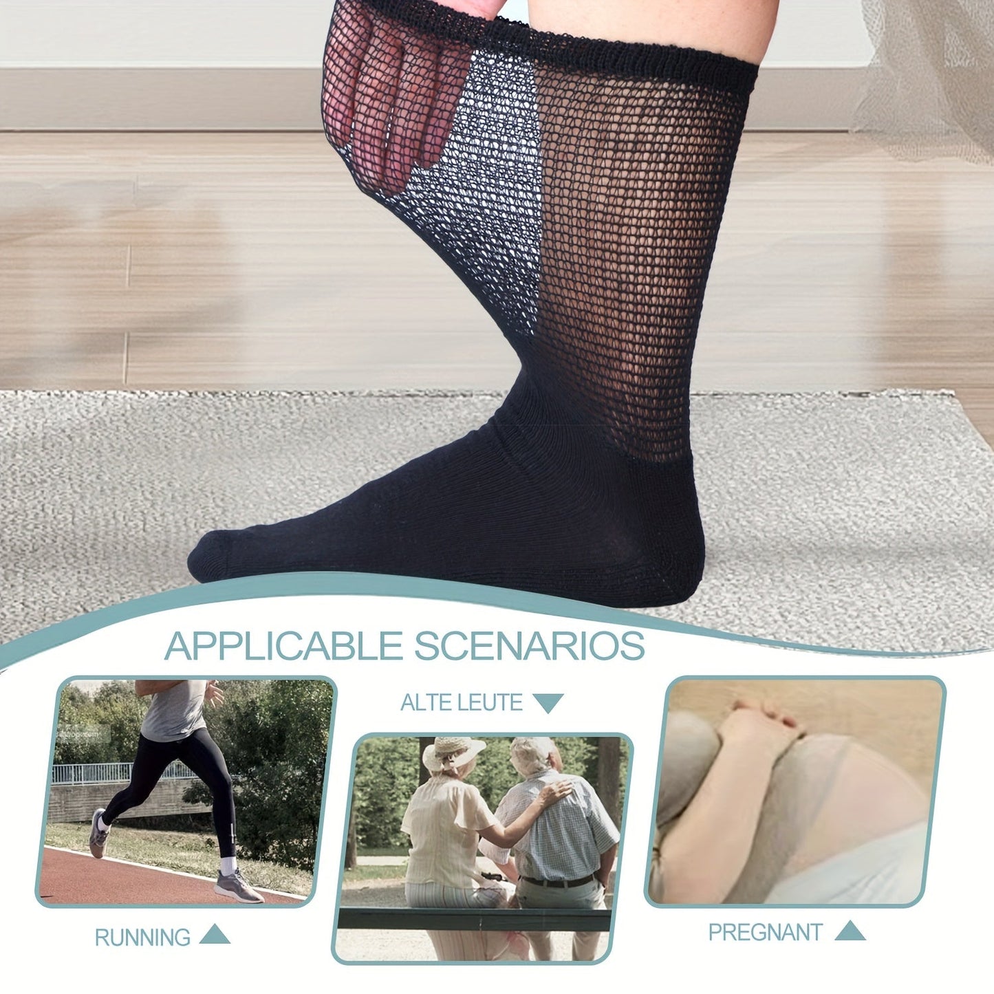 4 Pairs Diabetic Socks - Loose Fit, Non-Binding Seamless Cuff, Extra Wide Crew Socks for Men and Women