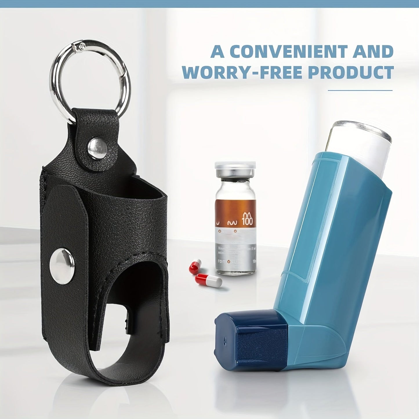 Asthma Inhaler Holder - Lightweight Portable PU Leather Case for Adults and Kids, Black ( Inhaler Not Included )