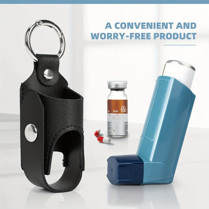 Asthma Inhaler Holder - Lightweight Portable PU Leather Case for Adults and Kids, Black ( Inhaler Not Included )