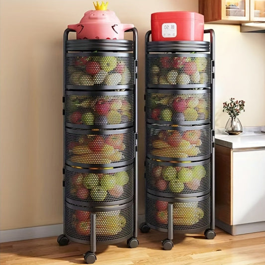 Rotating Kitchen Storage Rack – Easy Assembly Multi-Layer Fruit and Vegetable Organizer, Metal Material for Home and Living Room Kitchen Organization