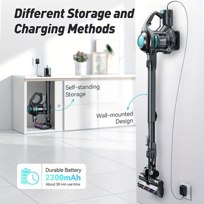 Cordless Vacuum Cleaner – Lightweight Stick Vacuum with Powerful Suction, Detachable Battery, LED Brush, 43.96oz Dust Cup, 4-in-1 Handheld for Home, Hard Floors, Carpet, Pet Hair