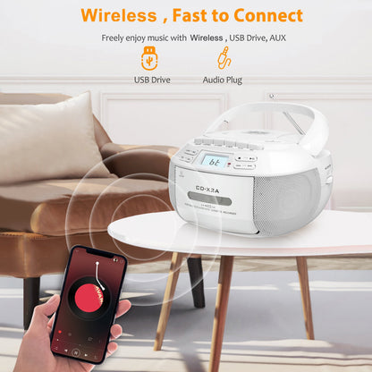 Greadio CD Player Boombox – Cassette Player with AM/FM Radio, Stereo Sound, Remote Control, AUX/USB Drive, Tape Recording, AC/DC Powered, Headphone Jack, LCD Display | Home and Gift