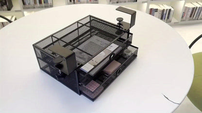 Under Desk Drawer Organizer Clamp-On - Mesh Metal Desk Attachment with 2 Slide-Out Drawers for Office Supplies and Home Essentials, Storage and Transport Solution