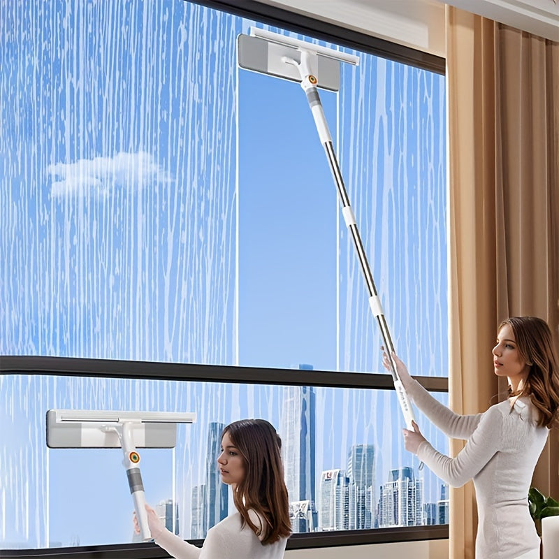 2 in 1 Extendable Window Squeegee and Scrubber - Long Handle for Wet and Dry Use on Glass, Car Windows, Floors, and Furniture, Ideal for Halloween and Christmas Gifts