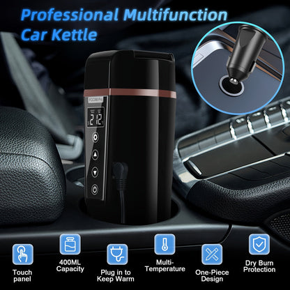 12V/24V Car Electric Kettle - Travel Portable Fast Water Boiler and Heater with Adjustable Temperature - 304 Stainless Steel Travel Mug for Coffee and Tea, Dry Burn Protection