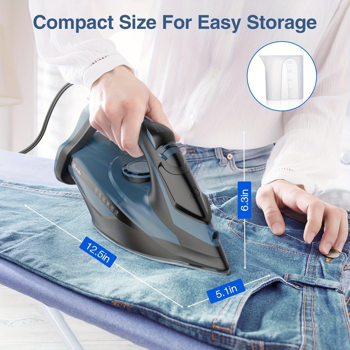1700W Steam Iron with Rapid Heating - Ceramic Coated Soleplate, Precise Thermostat Dial, Self-Cleaning, Auto-Off, 15.21oz Water Tank - Blue