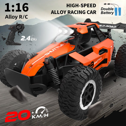 2.4G Double Battery 1:16 Alloy RC Car – High-Speed Up to 20 Km/h, All-Terrain Off-Road Capability, Remote Control – Ideal Electric Toy Car for Halloween and Christmas Gifts