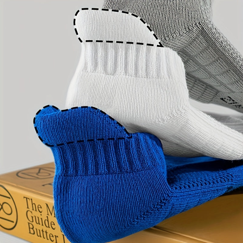 5 Pairs Pure Cotton Sports Socks - Unisex Spring and Summer, Towel Bottom Casual Ankle Boat Socks - Breathable, Sweat-Absorbing, Odorless for Outdoor Sports