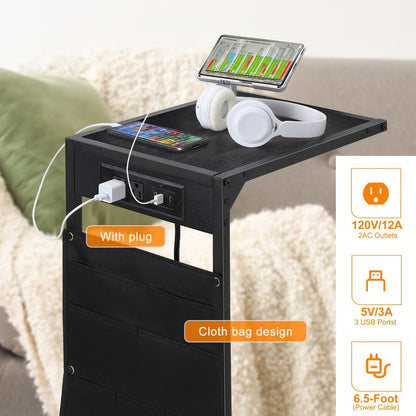 2pcs C-Shaped End Table Set – 50LBS Desktop, Charging Station and Storage Bag, Removable & Slide-Under-Sofa Design – Ideal for Living Room, Bedroom