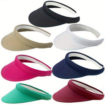 Adjustable Clip Sun Visor Hat - Cotton Twill, Wide Brim Caps for Men and Women, Perfect for Golf, Beach, Tennis