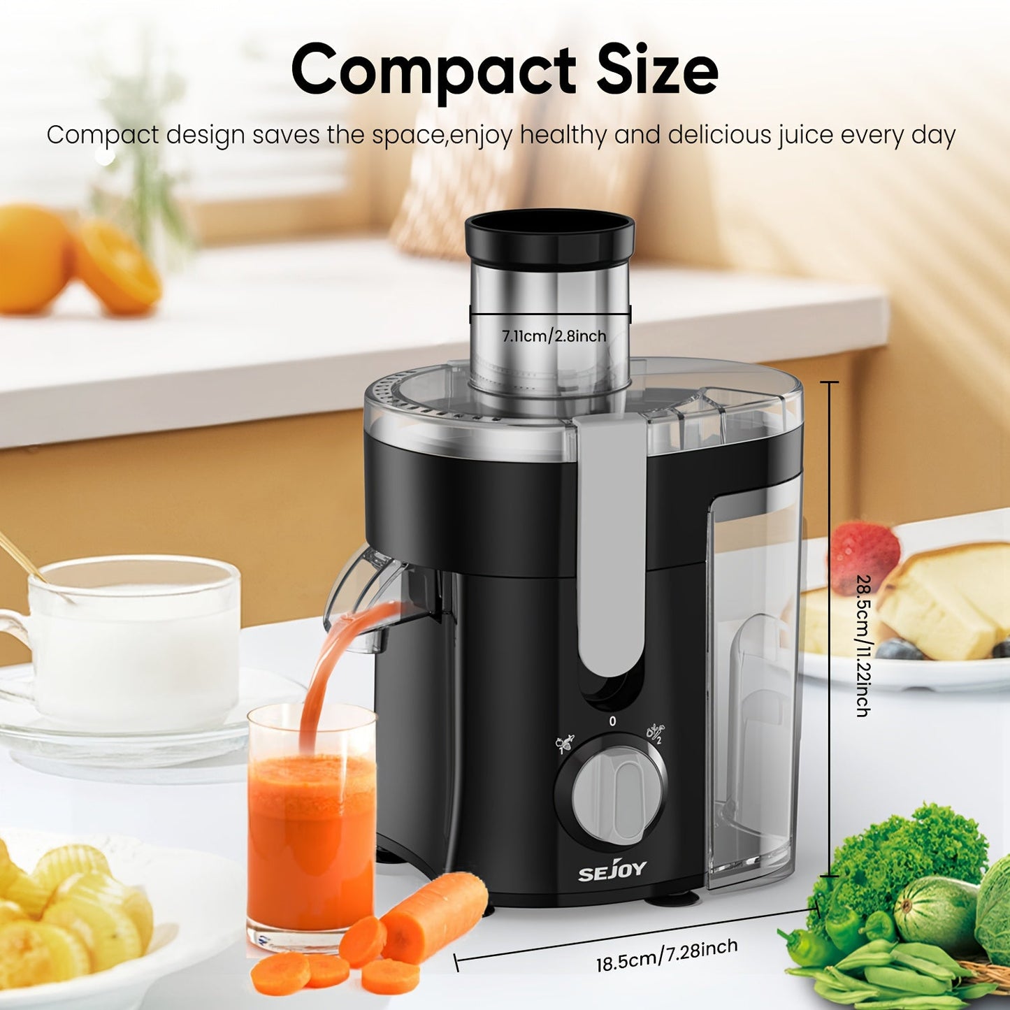 Compact Speedster Juicer – Citrus Juicer with High Juice Yield, Multiple Safety Features, BPA-Free, Black & Green – Easy Operation Centrifugal Extractor for Fruits and Vegetables